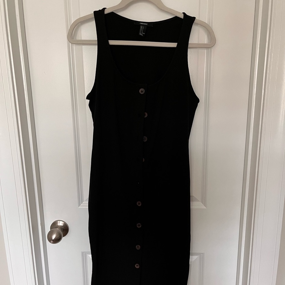 Forever 21 Black Sheath Midi Dress Square Neck Sleeveless